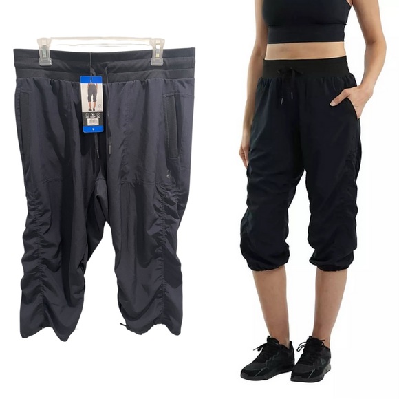 Spyder Pants - SPYDER WOMEN’s Active Capri Lightweight Pants Drawstring Pockets Size L Black